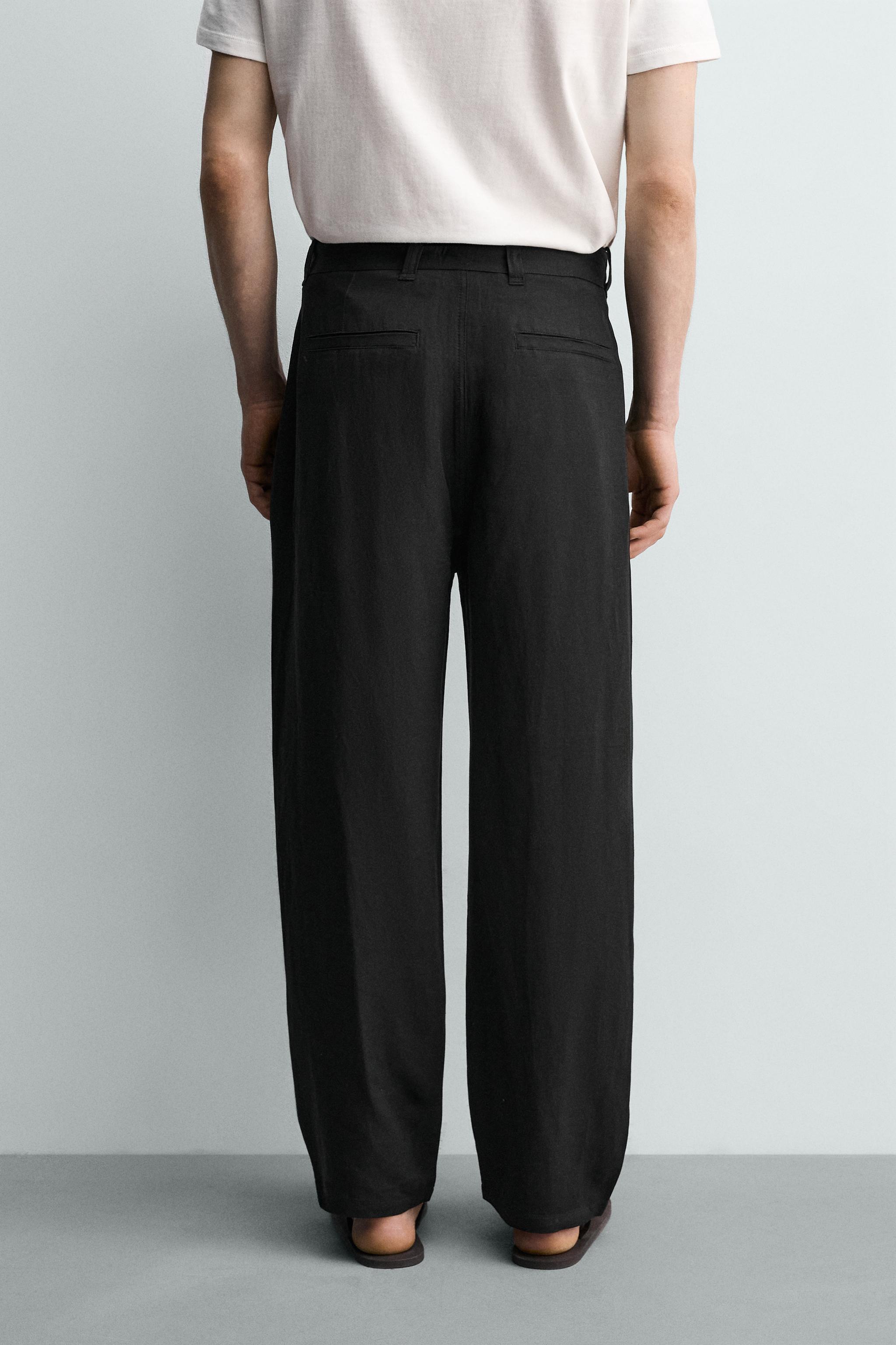 RELAXED FIT VISCOSE-LINEN BELTED PANTS